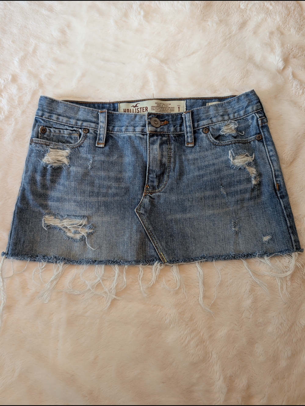 Hollister Light Blue Distressed Denim Mini Skirt Size 1 Y2K